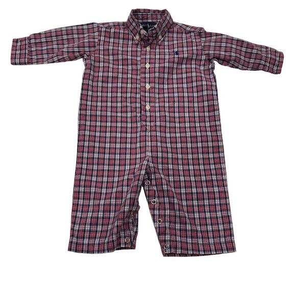 Ralph Lauren Red White & Blue Plaid Romper, Snaps, Cotton, 9 Mos - Picture 8 of 8